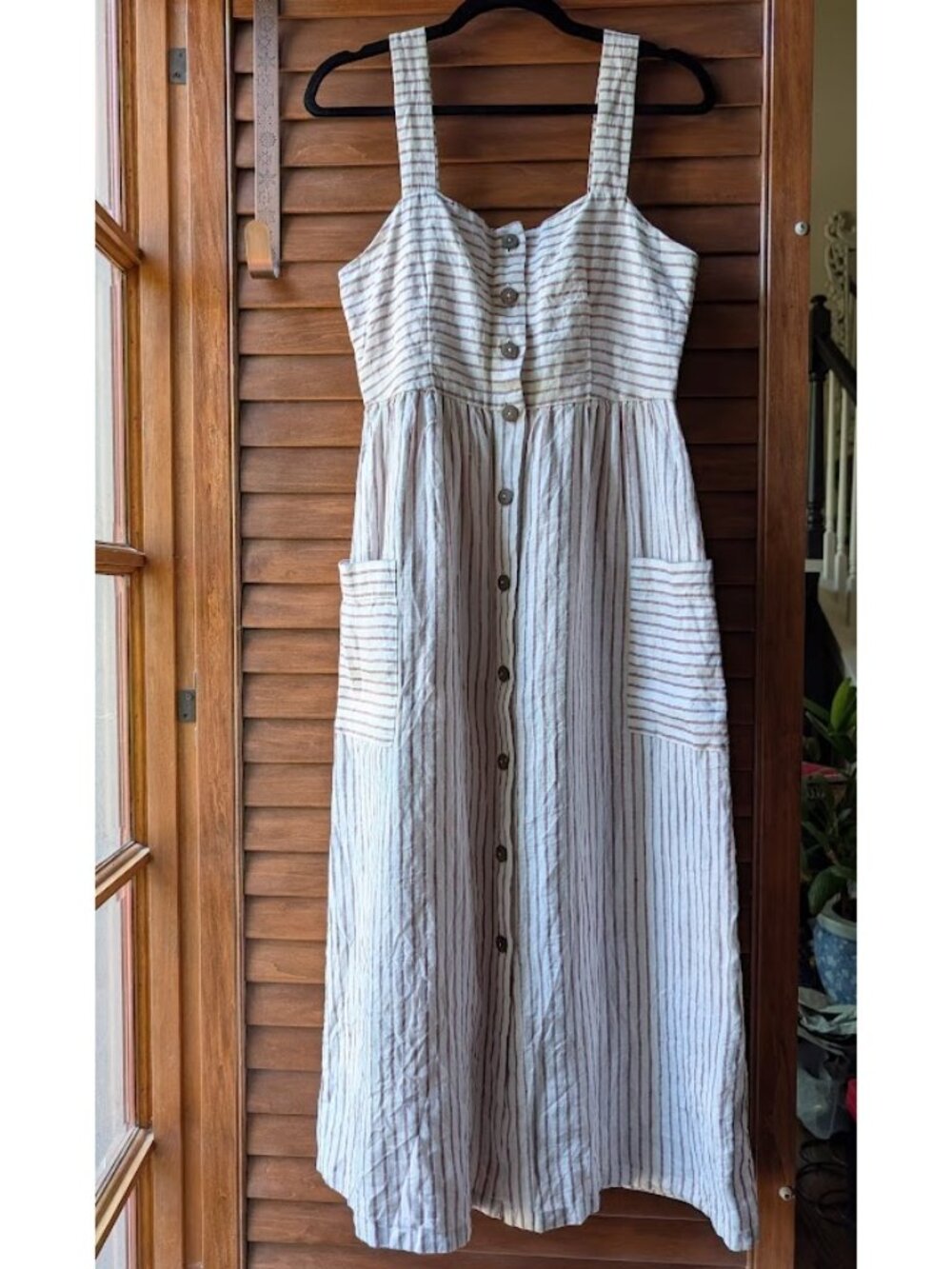 Artisan NY Linen Jumper Dress Red White Stripes Button Front Lagen Look Sz:4
